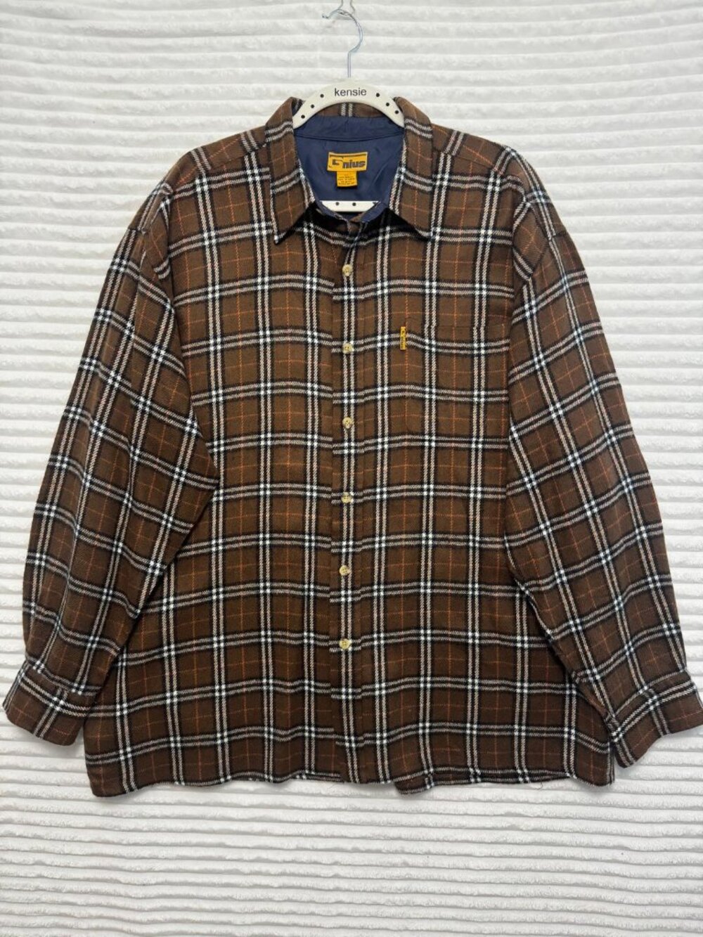 Vintage Gnius Men’s XL Brown Plaid Flannel Shirt Jacket Lined Made in Korea